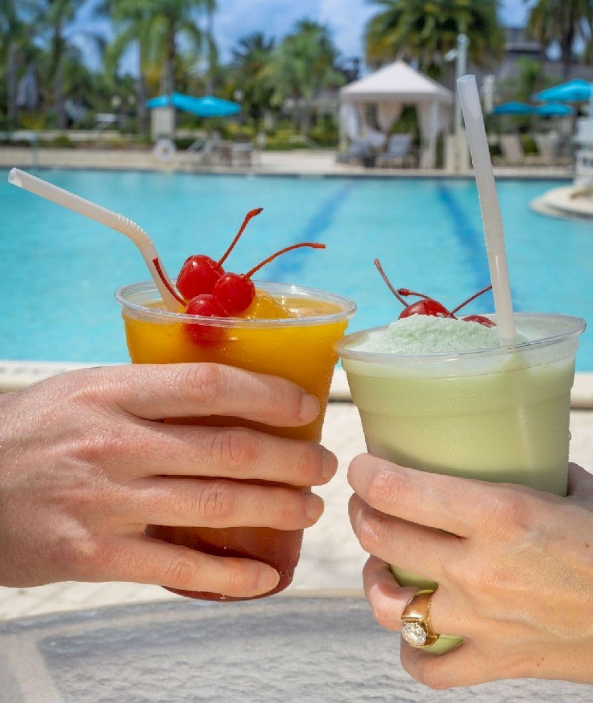 Colorful tropical drinks by the pool at Poolside Bar & Grill — enjoy refreshing cocktails and casual bites under the Florida sun at Saddlebrook Resort.